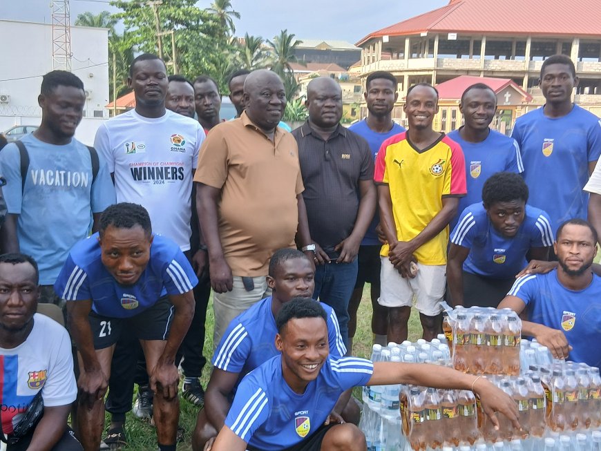 Hon. John Justice Abban Supports Tarkwa Barcelona FC with Cash and Refreshments Ahead of Super Middle League Semi-Final